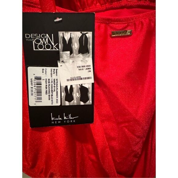 NWT Nicole Miller 1 PC Convertible w Side Ruching Swimsuit in High Risk Red Sz S - Picture 9 of 14